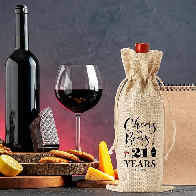 PKW Funny 21st Birthday Wine Bag, 21 Year Old Birthday Decorations for Her Women Him, 21st Birthday Gifts for Her Wine Bag, Twenty-one Years Old Birthday Gifts for Her Sister Friends Wine Gift Bag