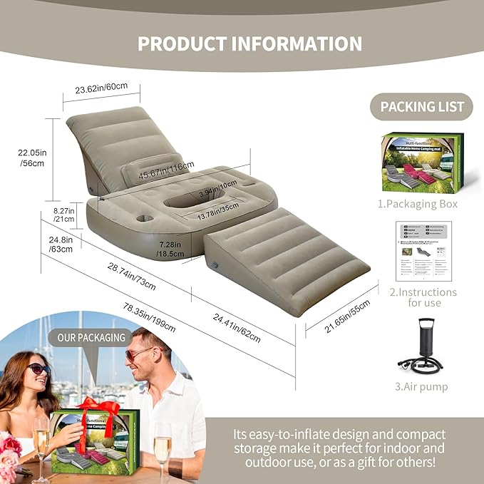 Nevife Inflatable 3pcs Bed Wedge Pillow Set with Hole-Reading Pillow&Back Support,Leg Pain Relief,Adjustable Pillows for Acid Reflux,GERD,Sleeping,Leg,Back Support-Restful Sleep and Travel (Brown)