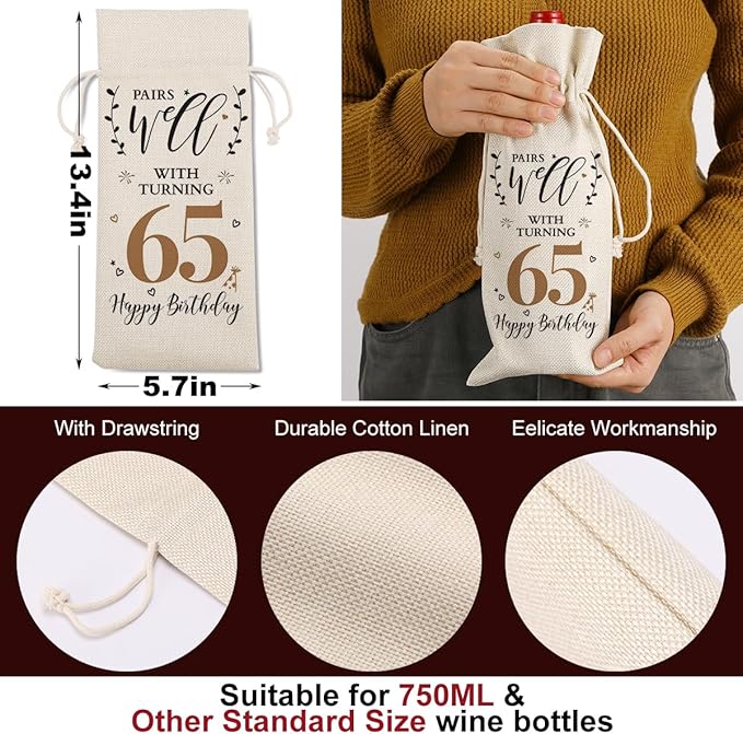 65th Birthday Gifts for Women Men, Vintage 65th Birthday Decorations, Gifts for 65 Year Old Mom Dad Wife Grandparents Friends Sister, Happy 1959 65th Anniversary Wine Bag?Wine Gifts Wine Gift Bag
