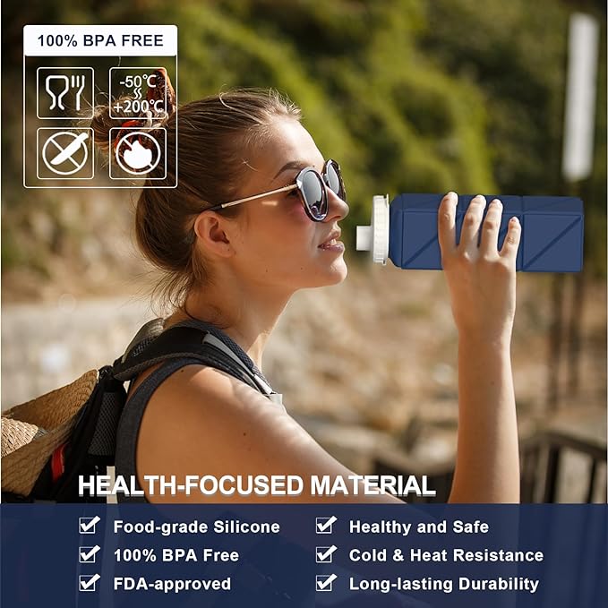 Collapsible Water Bottles, Silicone Foldable Portable Water Bottle 610ml, Lightweight Reusable Leakproof for Travel Camping Hiking Cycling Yoga Sports Outdoor