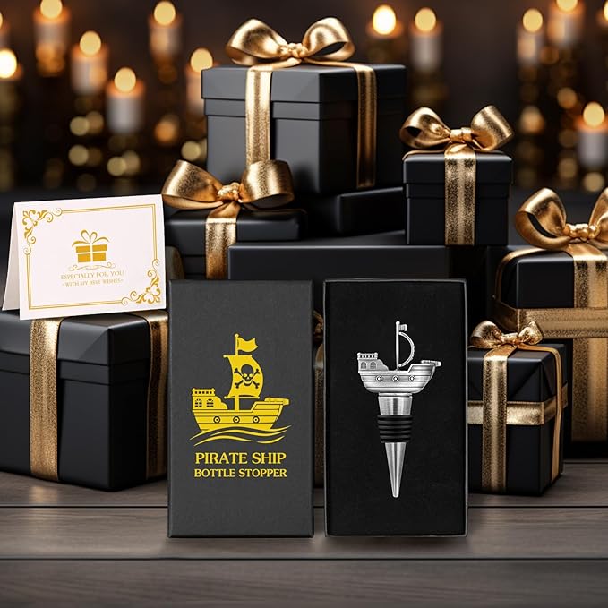 LKKCHER Pirate Ship Wine Stopper, Wine Gifts for Men Warship Battleship Lovers, Nautical Bottle Stoppers for Wine Champagne, Birthday Gifts, Wine Saver, Wine Accessories