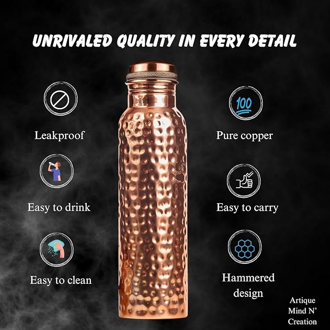 Copper Water Bottle - 34OZ - Versatile and Travel-Friendly Pure Copper Water Bottle – Ayurvedic Copper Drinking Bottle for Women and Men – Wide Mouth Design – | Lab-Tested, Heavy Duty & Leak-Proof |