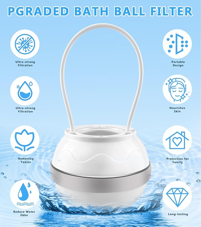 Bath Ball Water Filter,Bathtub Water Filter,8-Stages Bathtub Filter for Tub Faucet,Bath Filter for Tub Removes Contaminants with 3000 Gallons of Filtration,BPA Free,Smoother Skin and Healthier Hair