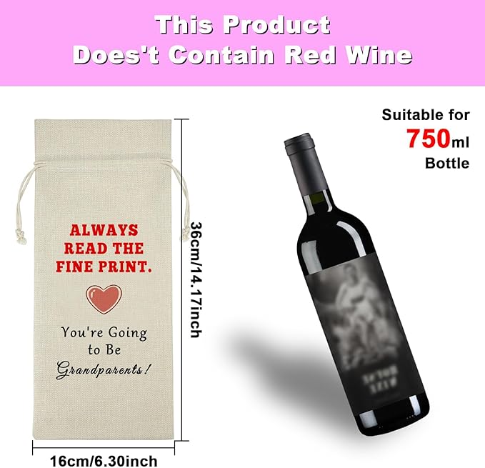 Gfhzdmf Grandparents Gift Wine Bag Godmother Gift Pregnancy Announcement Baby Reveal Gifts for Parents Wine Gift Bag Birthday Gift for Mother Father Reusable Wine Wrap Bag