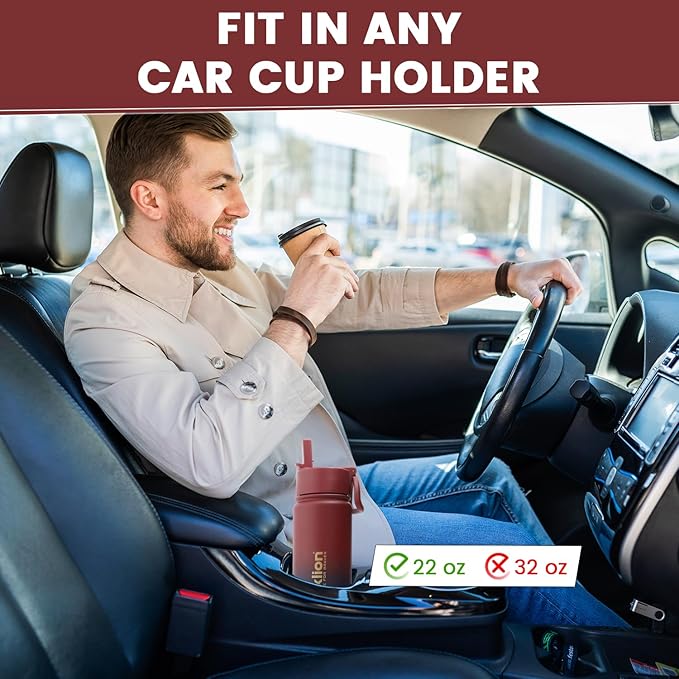 Water Bottle 22oz, Triple Walled Insulated Stainless Steel Reusable Bottle, Silicone Sleeve, Cleaning Brush, 2 Lids (Spout lid & Straw lid w/2 straw), Metal Mug Gallon, BPA Free, Dark Rainbow