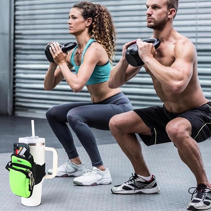 Purse Compatible with Stanley 40 oz and 30 oz Tumbler,Water Proof Purse Cup Holder with Adjustable Strap for Stanley Accessories, Multiple Pockets for Keys,Phone,Card,Fluorescent Green