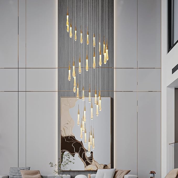 LMQNINE 36 Light Modern Crystal Chandelier Dimmable LED High Ceiling Chandelier Crystal Bubble Gold Pendant Lights Living Room Lobby 180W Staircase Chandeliers