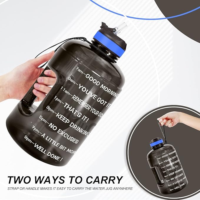 QuiFit Motivational Gallon Water Bottle - with Straw & Time Marker BPA Free Large Reusable Sport Water Jug with Handle for Fitness Outdoor Enthusiasts Leak-Proof