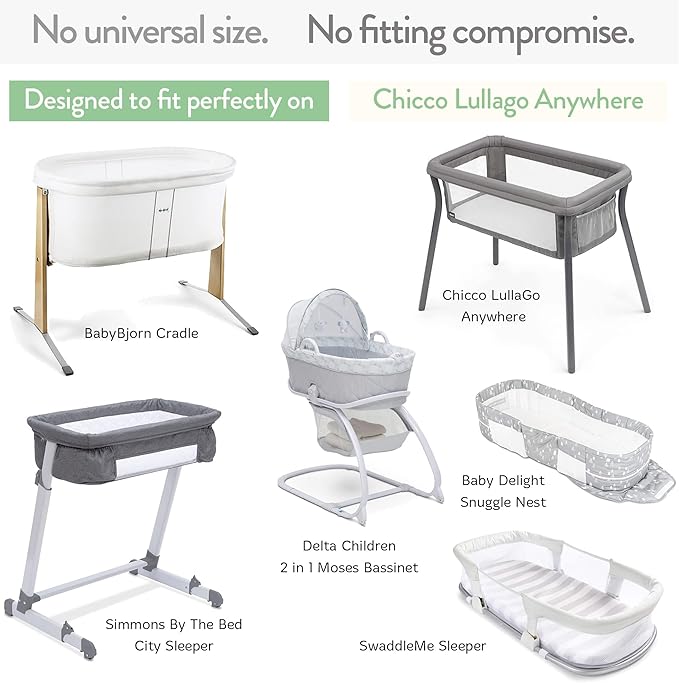 Bassinet Fitted Sheets for Chicco LullaGo Anywhere, Baby Bjorn Cradle and 14 x 29 Mattress Pad – Snuggly Soft 100% Jersey Cotton – Light + Dark Grey – 2 Pack