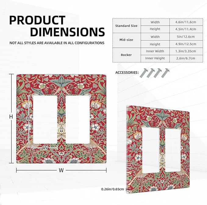 William Morris Strawberry Thief Botanical Red Green 2 Gang Rocker Decora Light Switch Covers Dual Outlet Covers Wall Plate Decorative Switchplate Electrical Faceplate GFCI for Country Bedroom