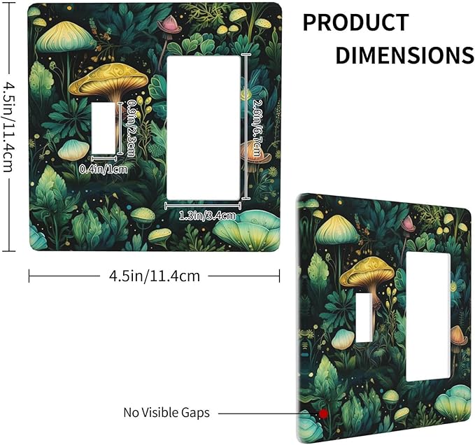 Green Dark Forest Mystical Mushroom 2 Gang Single Toggle Rocker Combination Light Switch Covers Wall Plate Cover Electrical Faceplate Decorative Switchplate for Country Bathroom Bedroom Decor