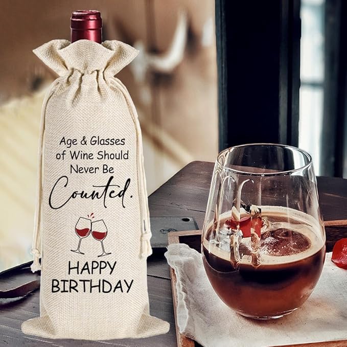 Qubereeree Birthday Gift for Women Men, Birthday Party Decorations, Birthday Party Decoration Wine Bag Gifts, Funny Birthday Wine Bags, Happy Birthday Gifts for Friends, Bday Gift Wine Bag-25