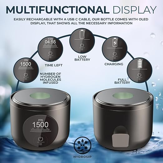 H6 Hydrogen Water Bottle – Hydrogen Water Bottle Generator Up to 3000ppb – Rich Hydrogen-Infused Water – SPE/PEM Technology – Portable Electric Water Ionizer Bottle – Quick Hydrogen Infusion