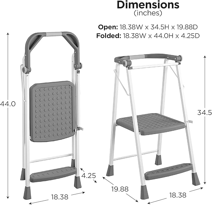 COSCO 2-Step Kitchen Stepper™ Adult Folding Step Stool, Kids Folding Stepper, Grey