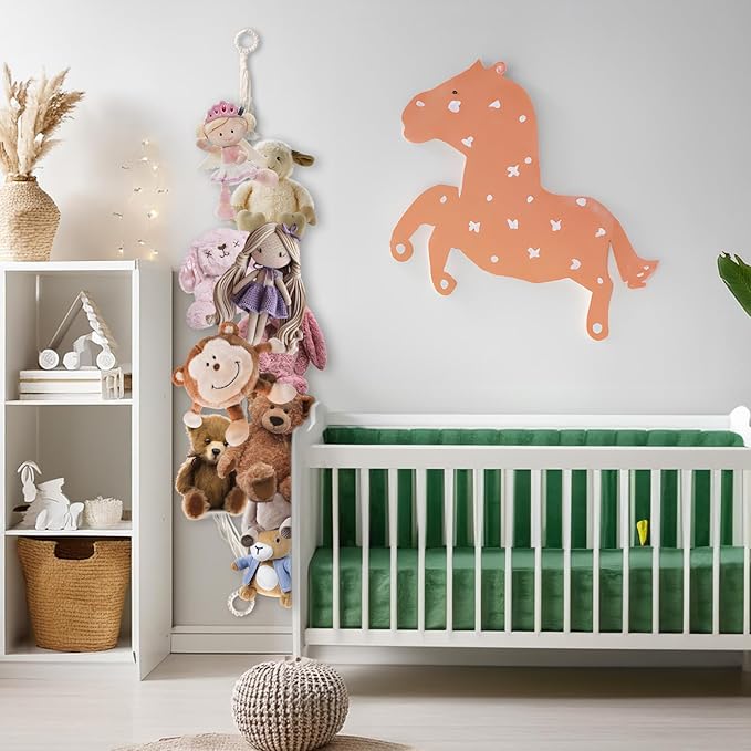 Stuffed Animal Storage Chain 80 Inch, Munzong 4pcs Beige Hanging Stuff Animals organizer, Cotton Toy Display Chain with 80 Clips, Toys Organizers Holder for Toddler Kids Nursery Room Wall Corner Decor