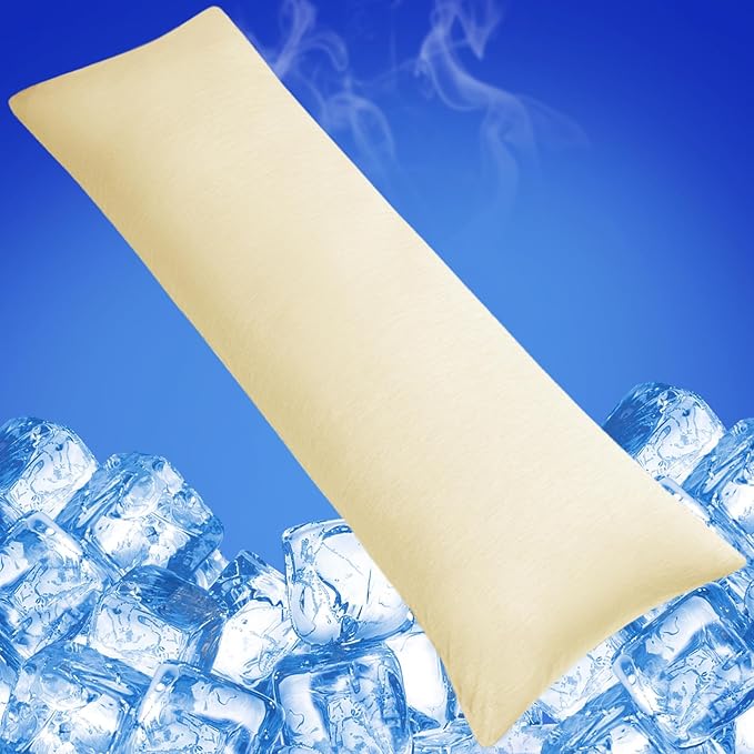 Cooling Body Pillow Case for Hot Sleepers - Body Pillow Cover Cooling Double Side Arc-Chill Q-Max>0.5 Cooling Fiber - Breathable Cooling Body Pillow Cover with Zipper (Cream, 20" x 54")