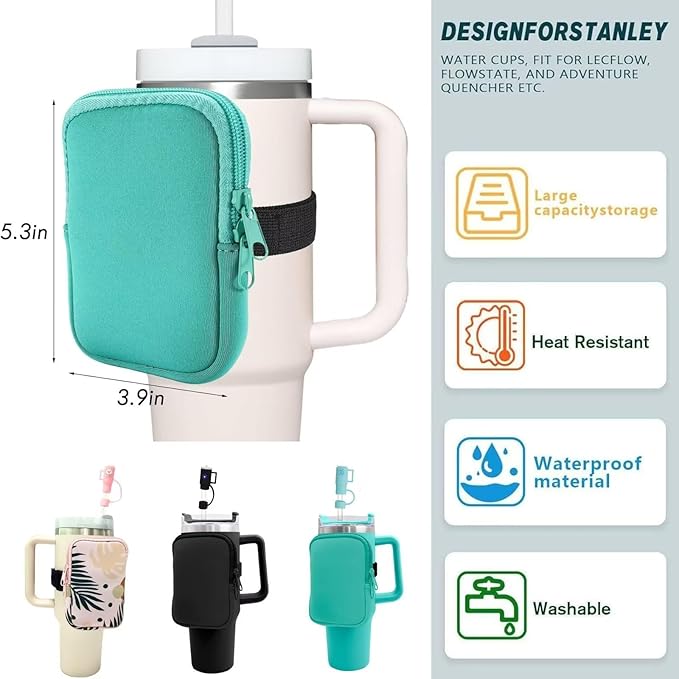 Water Bottle Pouch for Stanley Quencher 40Oz with Straw Covers, Compatible with Stanley,Straw Cover for Stanley,Tumbler Accessories Workout, Pink