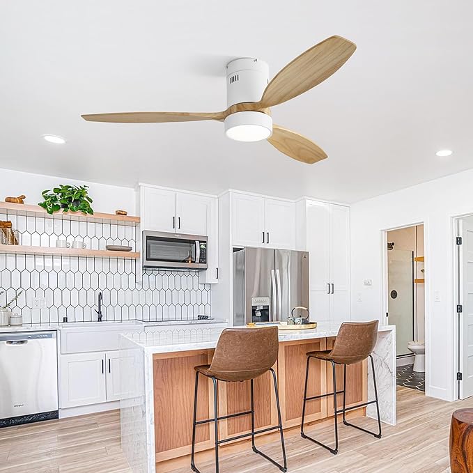 NicBex Ceiling Fan 52 Inch Ceiling Fans with Lights Ceiling Fan with 3 Blades and Remote Control Reversible DC Motor Ceiling Fan for Bedroom, Living Room, Light Natural