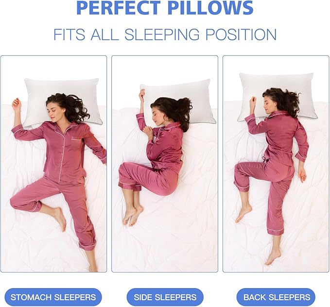 Airensky Goose Down Pillow, Bed Sleeping Hotel Collection Pillows Set of 2 King Size, 100% Organic Cotton Fabric, Breathable and Skin-Friendly for Back, Stomach or Side Sleepers (White, 20"x36")