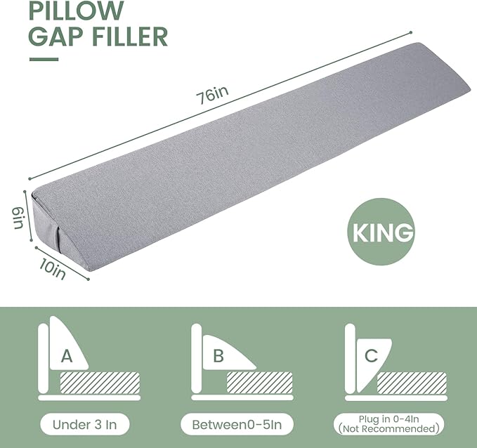 Bed Wedge Pillow/Bed Mattress Gap Filler for Headboard King Size(76"X10"X6"), Comfy Headboard Pillow Wedge for Gap(0-6''), Triangle Wedge Pillow for Sleeping Reading(Grey)