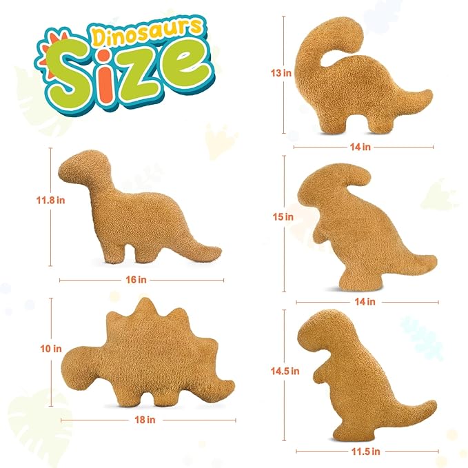 Dino Nugget Pillow Plush, Dinosaur Chicken Nugget Pillow, Stuffed Animal Dinosaur Gifts Toy for Boys Girls, Fun Pillows Funny Gift for Women Men, Dinosaur Room Decor for Kids (Small, 5Pcs)