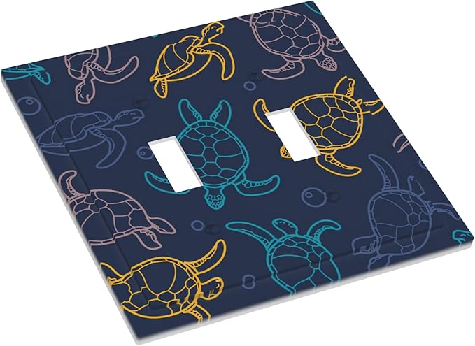 Cartoon Turtles Double Toggle Light Switch Covers 2 Gang Wall Plate Dual Decorative Switchplate Electrical Faceplate for Bathroom Country Kitchen Bedroom Decor, 4.9" x 5"