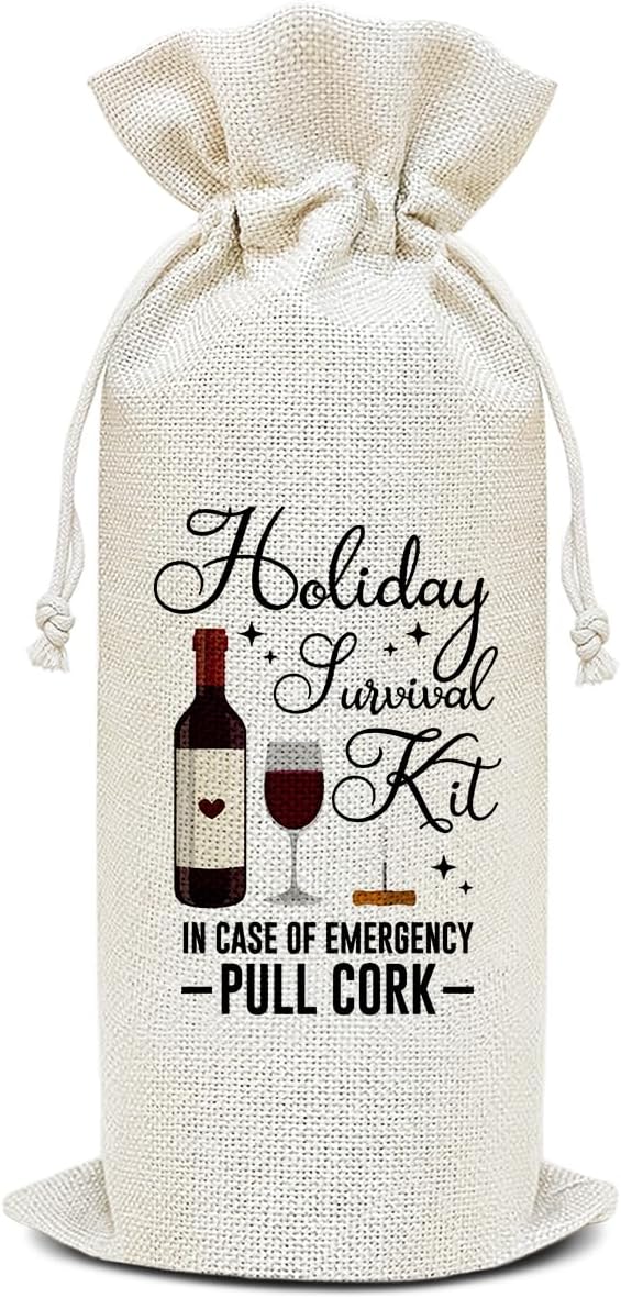 Wine Canvas Bag, Funny Wine Gift Bag, Birthday Gifts for Women Men Mom Coworker Friends Wife Wine Lover Gifts, Wine Bags for Wine Bottles, Wine Gifts With Drawstring Holiday Party Decoration -WB26