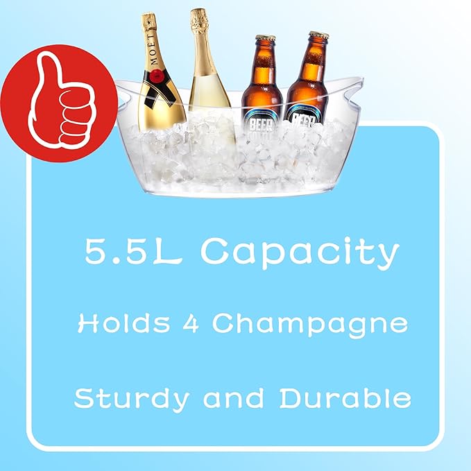 Ice Buckets for Parties, 2pcs Champagne Bucket with 2 Ice Scoop, 5.5l Ice Bucket for Cocktail Bar, Holds 4 Cocktails