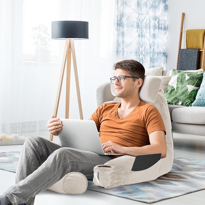 Nestl Reading Pillow Large Bed Pillow, Back Pillow for Sitting in Bed Shredded Memory Foam Chair Pillow, Reading & Bed Rest Pillows Linen Back Pillow for Bed, Bed Chair Arm Pillow with Pockets