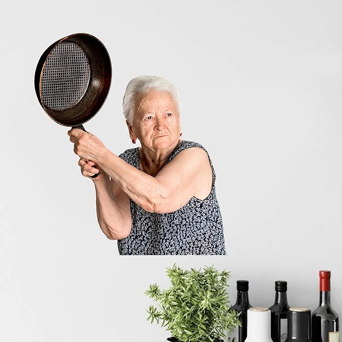 iinuu Senior Woman with Pan Wall Sticker, Old Lady Wall Decal