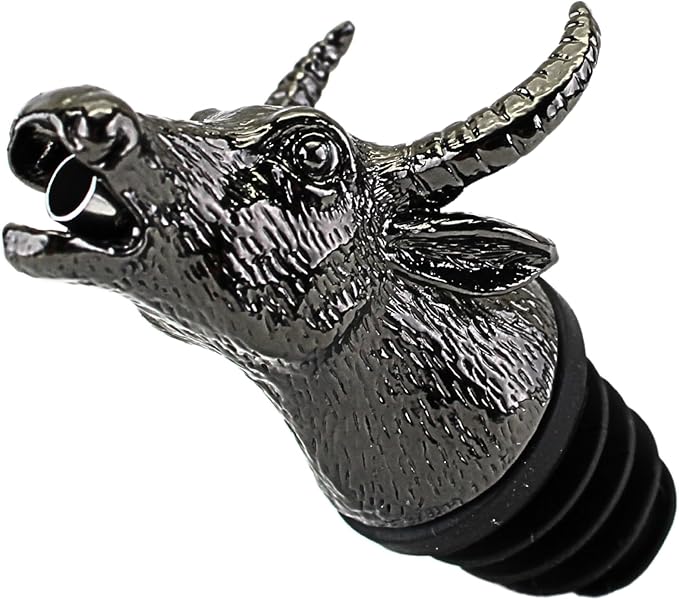 Cooking Oil, Wine & Champagne Pourer | Black Color Stainless Steel | Bottle Stopper Aerator for Whiskey and Liquor | Decanter and Bar Tools Accessories and Gift Set Ideas for Her and Him (BULL)