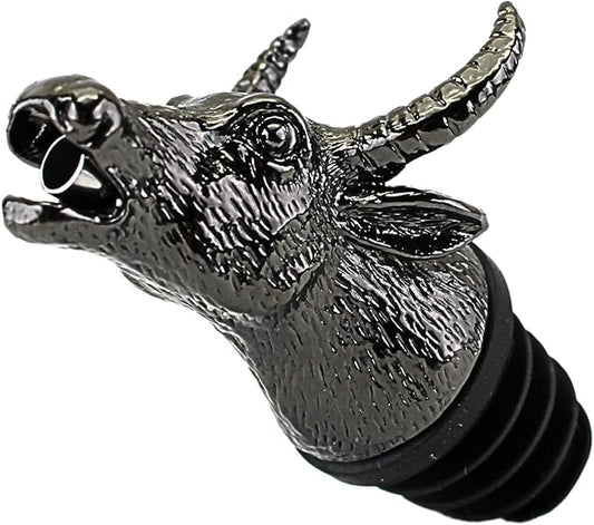 Cooking Oil, Wine & Champagne Pourer | Black Color Stainless Steel | Bottle Stopper Aerator for Whiskey and Liquor | Decanter and Bar Tools Accessories and Gift Set Ideas for Her and Him (BULL)