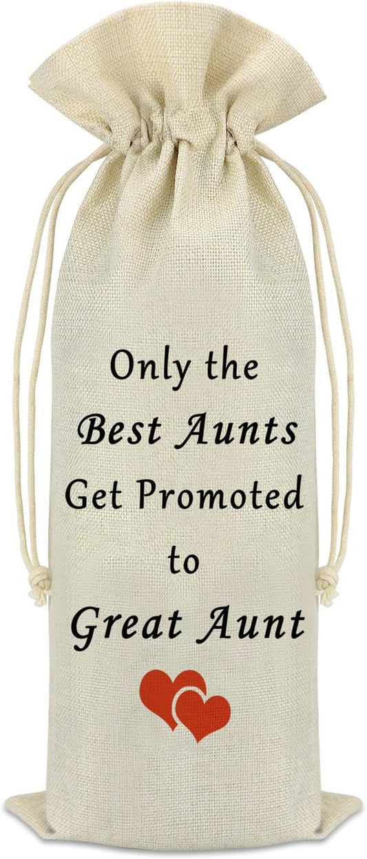 New Aunt Gift Wine Bag Auntie to be Gift Pregnancy Announcements for Aunt Only The Best Aunts Get Promoted to Great Aunt Wine Bottle Bag Mother's Day Baby Shower Christmas Birthday Gift for Aunt