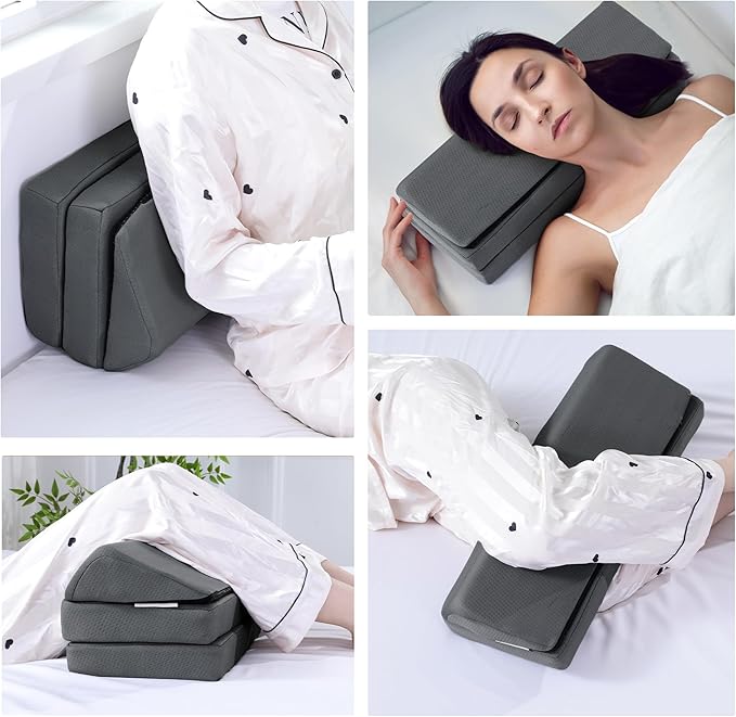 HOMBYS 3-in-1 Adjustable Height Wedge Pillow, 7" Height Leg Knee Pillow for Side Sleepers & Aligns Spine, Supportive Bolster Pillow for Pregnancy Relieves Pressure Hip Leg Elevation, 26", Dark Grey