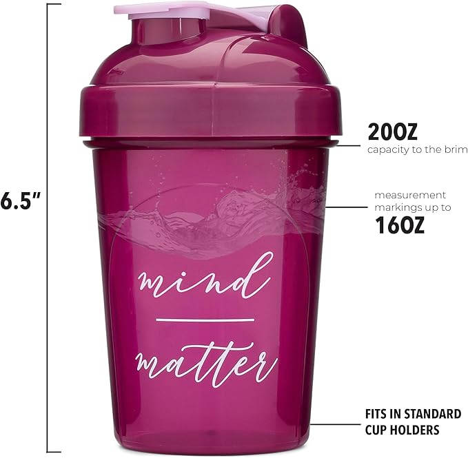 GOMOYO [4 Pack] 20 Ounce Shaker Bottle with Motivational Quotes | Protein Bottle with Mixer Agitators | Blender Shaker Bottle for Protein Mixes Pack | BPA Free and Dishwasher Safe