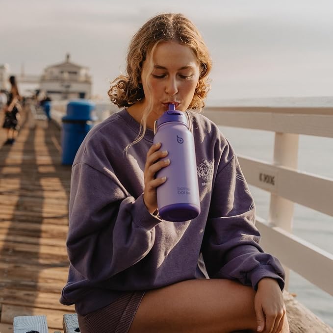 BOTTLE BOTTLE 32oz Insulated Water Bottle Stainless Steel Sport Water Bottle with Straw Dual-use Lid Design for Gym with Pill Box (dark purple)