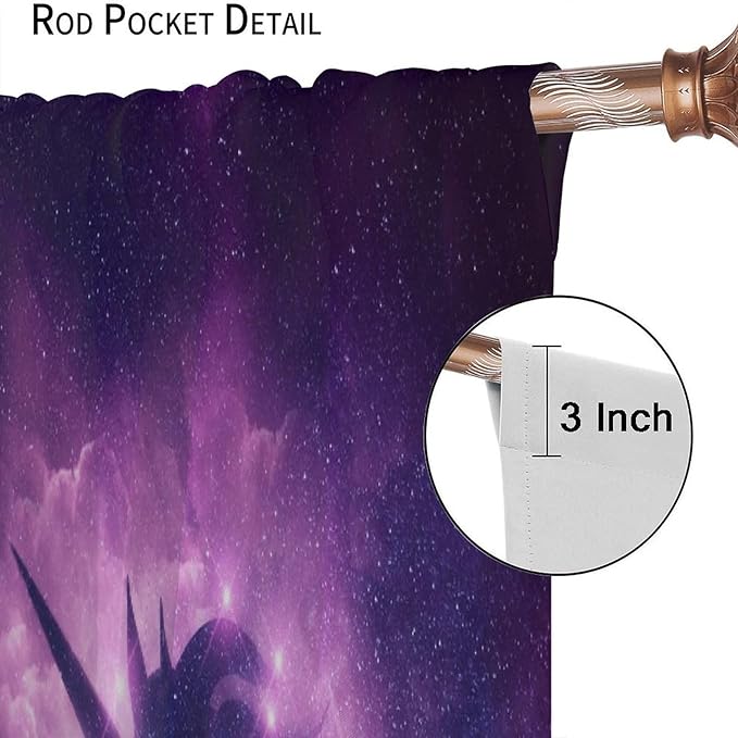 Unicorn Curtains Children's Cartoon Starry Sky Theme Unicorn Pattern Curtains Star Galaxy Boys Girls Room Blackout Curtains 42x63 Inch 2 Panels