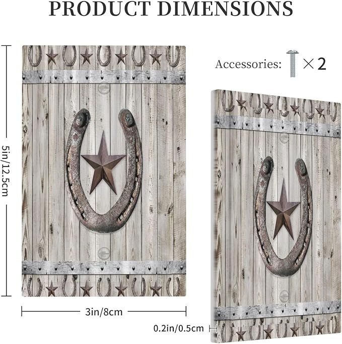Rustic Western Wood Barn Door Horseshoe Iron Star 1 Gang Light Switch Covers No Device Wall Plate Decorative Blank Switchplate Electrical Faceplate for Farmhouse Country Bedroom Decor