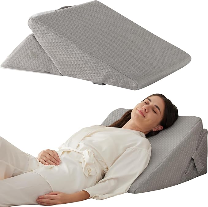 Bed Wedge Pillow for Sleeping, 9&12 Inch Wedge Pillow for Back Pain Relief, Adjustable 7-in-1 Memory Foam Triangle Pillow for Back and Leg Support, Acid Reflux, Snoring & Gerd, Grey