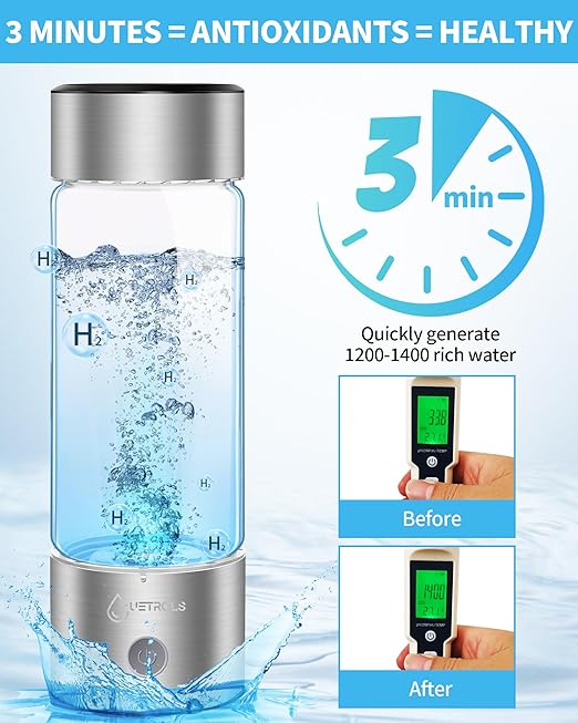 Hydrogen Water Bottle 2024, Hydrogen Water Bottle Generator Improve Water in 3 Minutes Mothers Day Gifts for Mom, Hydrogen Water Ionizer Machine with SPE PEM for Home, Office, Travel, Drinking(Silver)