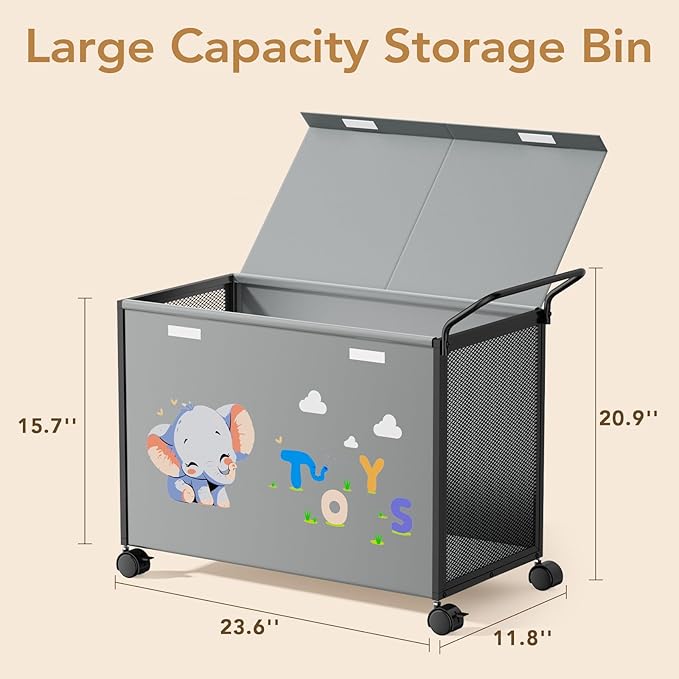 Toy Box Toy Storage - 72L Kids Toy Organizer with Wheels Toy Chest Storage Bins with Lids, Toy Boxes for Girls Boys, Stuffed Animals, Clothes, Bedroom, Living Room （grey）