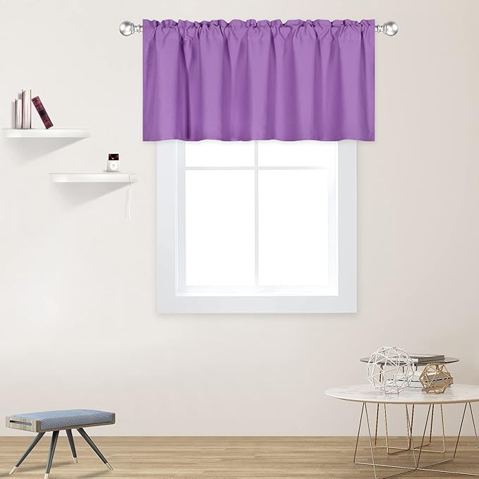 Light Purple Valance for Windows 52x18 Inch Solid Thermal Insulated Blackout Rod Pocket Kitchen Short Curtain Toppers Valance for Bathroom Living Room, Lilac Lavender
