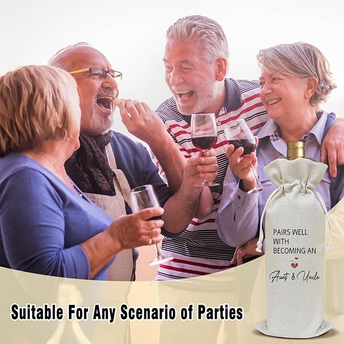 Wine Canvas Bag, Aunt And Uncle Baby Announcement Wine Gift Bag, New Aunt Uncle Gifts Wine Bags for Wine Bottles, Wine Champagne Gifts With Drawstring Pregnancy Announcement Party Decoration -WB05