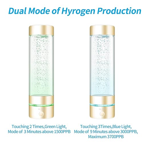 Hydrogen Sport Water Bottle, Professional Hydrogen-Rich Water Generator with SPE and PEM, 320ml 5000PPB Dual Mode Hydrogen Water Maker ionized for Travel Hiking Swimming (Gold)