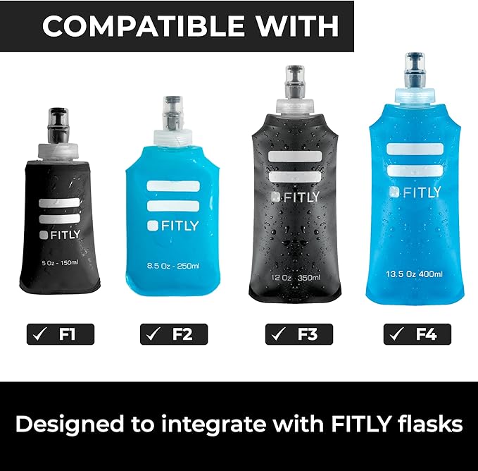 Running Handheld Water Bottle 12 oz Soft Flask - Hand Water Bottle For Runners, Hiking, Skiing & Outdoor Activity - Fits F2, F2, F3 & F4 Collapsible Flask - Hydration Bottle Holder with Pocket