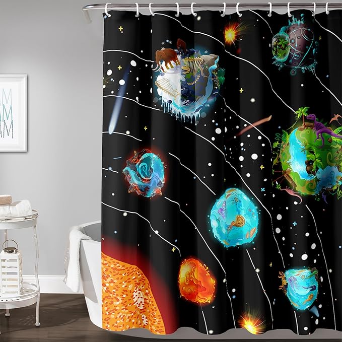 AILONEN Solar System Shower Curtains,Star Trek Bath Curtains for Bathroom Decor,Planet Galaxy Polyester Waterproof for Bathroom with 12 Hooks,72" W*72" H