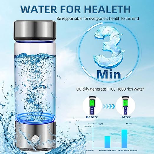 Hydrogen Water Bottle Generator 3 in 1,Portable Hydrogen Rich Health Water Bottles,Hydrogened Glass Ionizer Cup,Hydrogen Water Machine Travel Gift for Women/Men/Mom/Father/Grandpa/Grandma Office/Home
