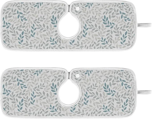 Kitchen Faucet Absorbent Mat,Green Gray Leaf Water Splash Guard for Sink, Faucet Drip Catcher Thicken Sponge Microfiber Faucet Water Catcher Mat Sink Absorbent Mat for Kitchen 14x5in 2 Pack