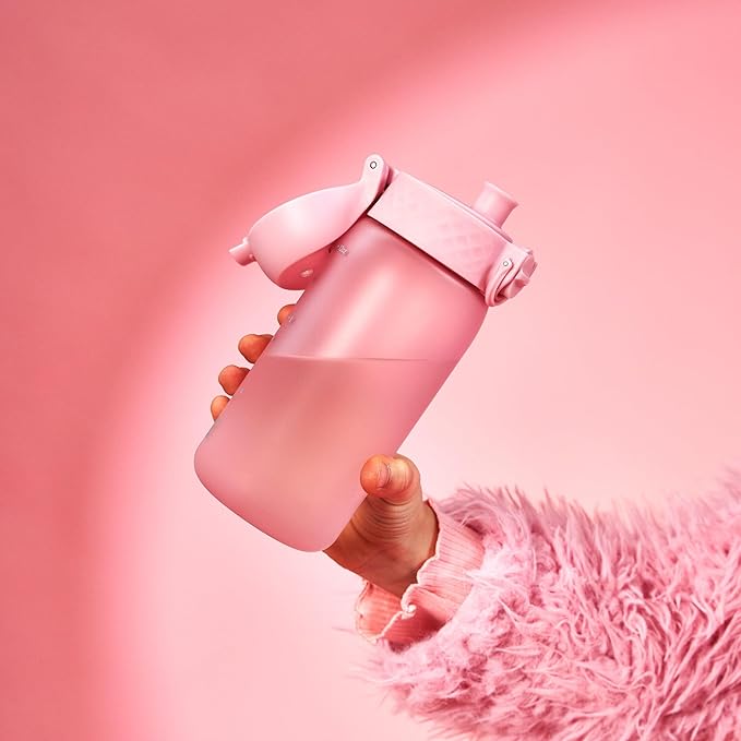 Ion8 Small Water Bottle, 350 ml/12 oz, Leak Proof, Easy to Open, Secure Lock, Dishwasher Safe, BPA Free, Carry Handle, Hygienic Flip Cover, Easy Clean, Odor Free, Carbon Neutral, Rose Quartz Pink