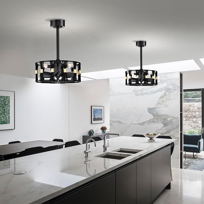 Lutz 16 Inch Matte Black and Gold Modern Fandelier